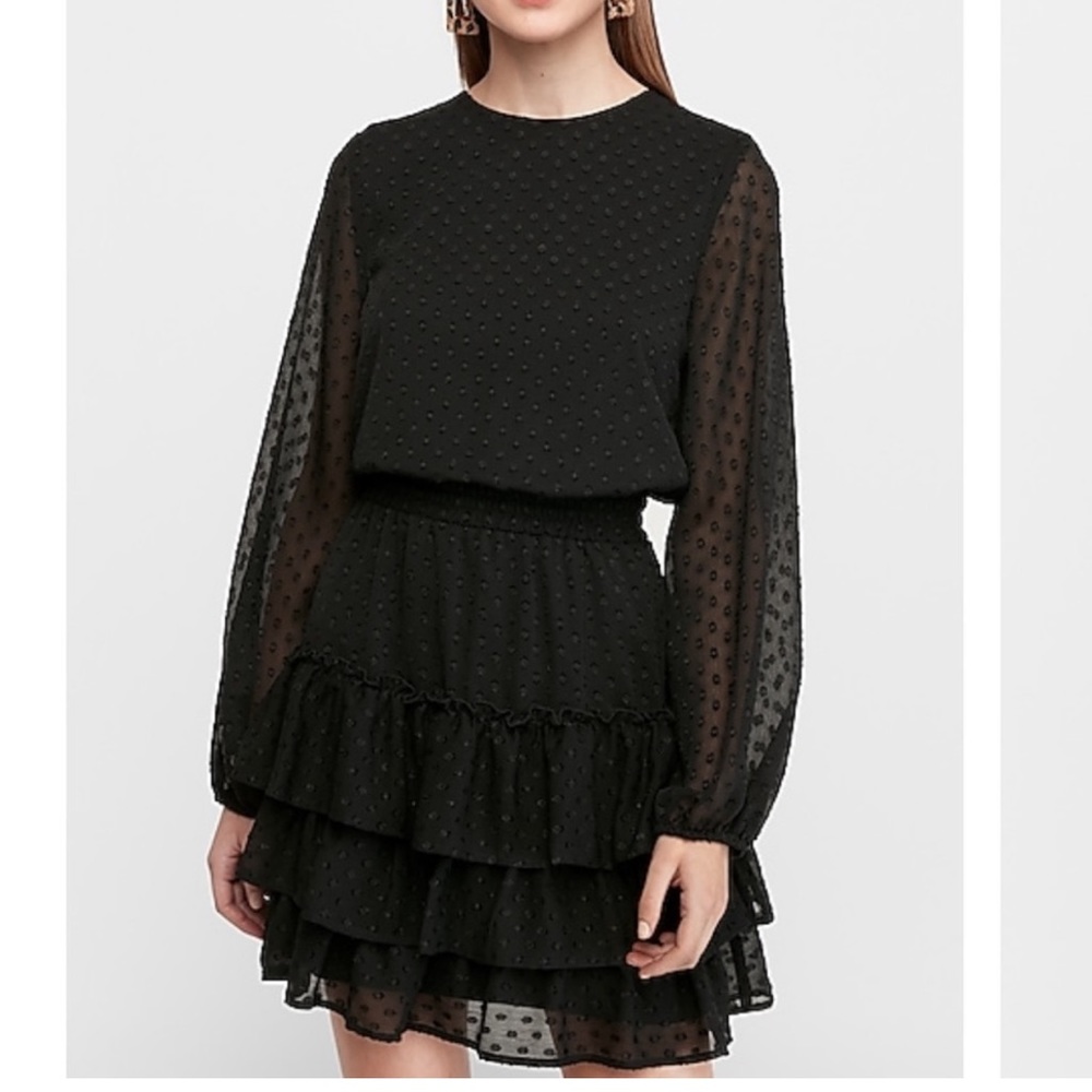 Express Tiered Smocked Waist Dress - Black - XS